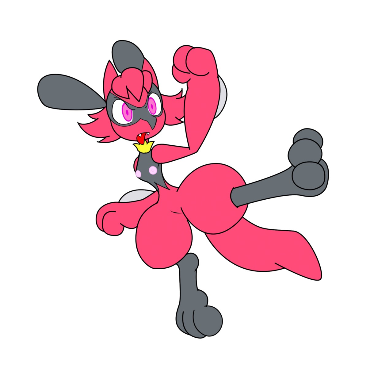 anthro black_fur canine color fangs female female_only front_view fur furrification furry furry_only furry_tail gb_of_bs generation_4_pokemon mammal maylene_(pokemon) nintendo nipples nude open_eyes open_mouth pink_eyes pink_fur pink_nipples pokemon pokemon_(species) pokemon_dppt pokephilia riolu rule34 simple_background solo tail white_background