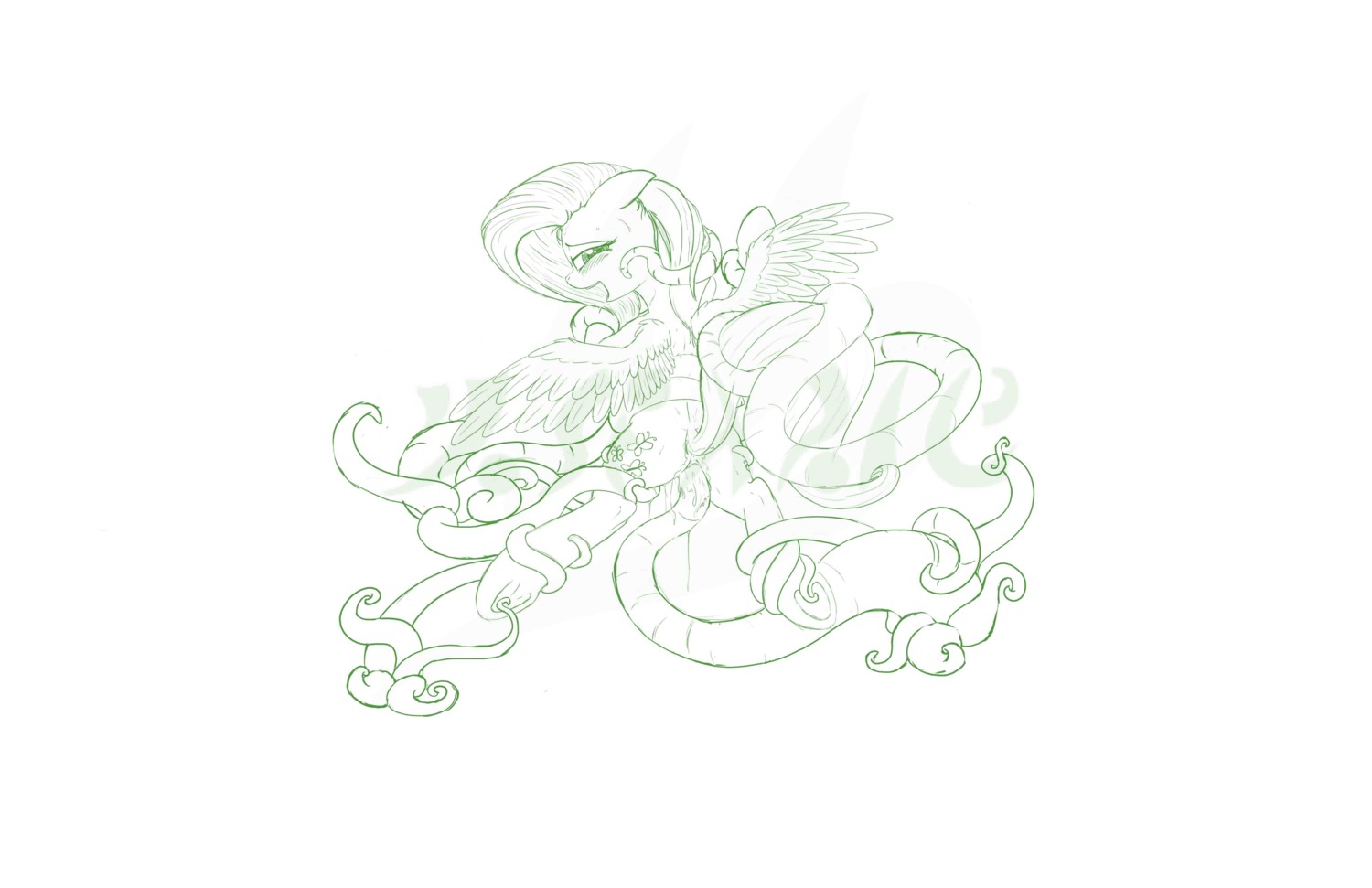 2014 absurd_res anal caught_in_the_act drake_drachenlicht e621 equid equine feathered_wings feathers female feral fluttershy_(mlp) friendship_is_magic genitals hasbro hi_res mammal my_little_pony mythological_creature mythological_equine mythology open_mouth pegasus penetration raised_tail sketch solo tail tentacles vaginal vaginal_penetration vulva wet wings