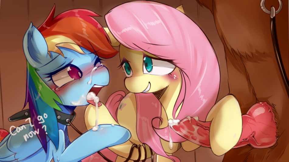 anthro blue_body blue_eyes blue_feathers blue_fur blush bodily_fluids canid canine canis collar cum cutie_mark domestic_dog duo_focus e621 english_text equid equine erection feathered_wings feathers female fluttershy_(mlp) friendship_is_magic fur genital_fluids genitals group hair hasbro hua113 knot leash long_hair male mammal multicolored_hair my_little_pony mythological_creature mythological_equine mythology nude one_eye_closed orthros orthros_(mlp) pegasus penis pink_hair precum purple_eyes rainbow_dash_(mlp) rainbow_hair smile tears text tongue tongue_out wings yellow_body yellow_fur