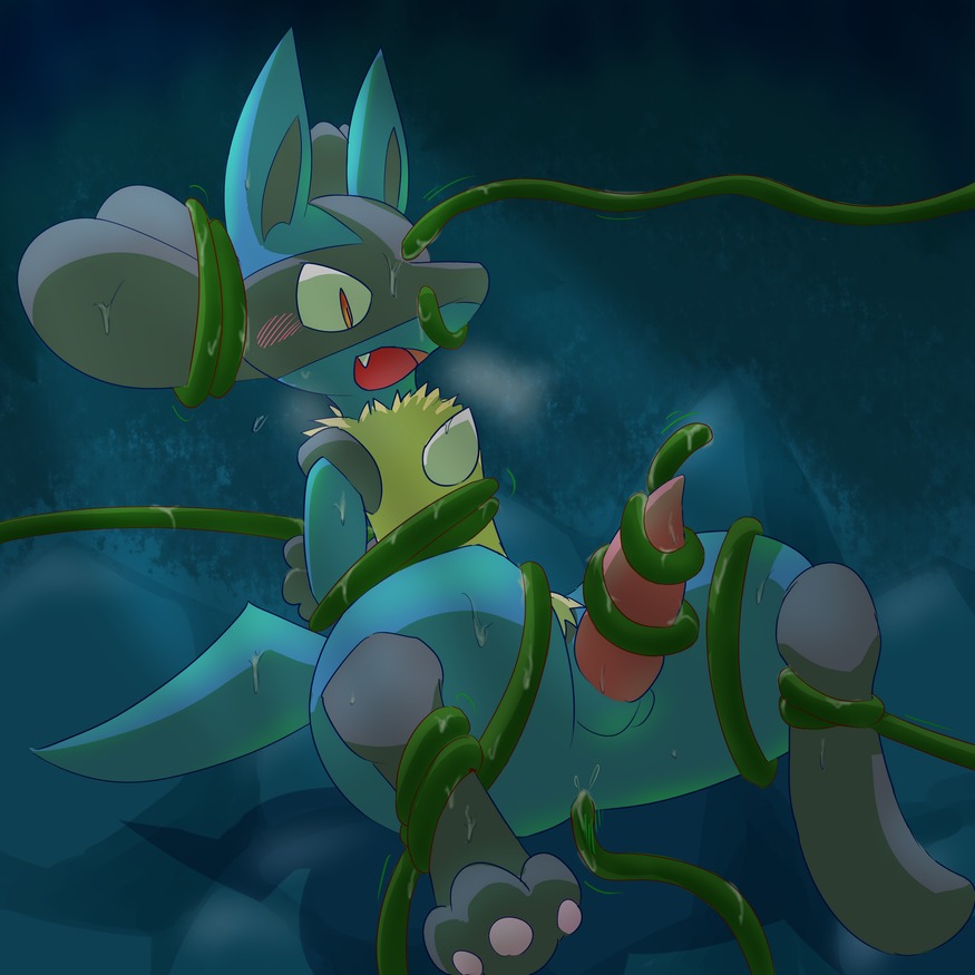 1:1 anal anal_penetration anthro balls black_body black_fur blue_body blue_fur canid canine e621 erection forced fur generation_4_pokemon genitals kurohane_karasu lucario male male_penetrated mammal nintendo nude penetration penis pokemon pokemon_(species) rape red_eyes sex solo tail tentacle_rape tentacle_sex tentacles yellow_body yellow_fur