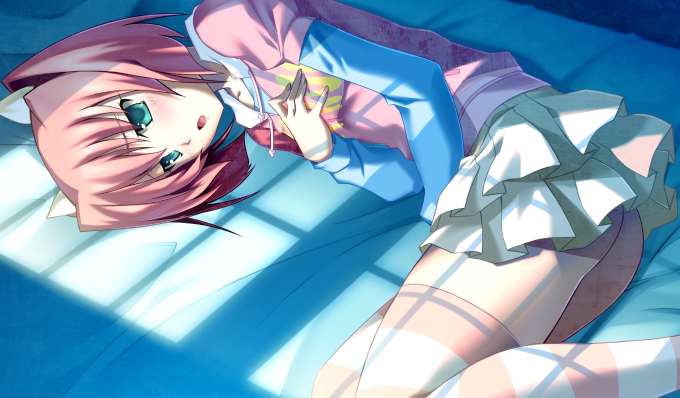 anne_portman bed female game_cg green_eyes izumi_mahiru masturbation rule34 short_hair skirt thighhighs vermilion_-bind_of_blood-