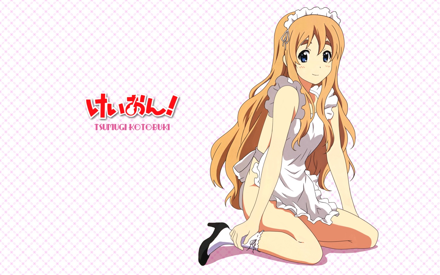 blonde_hair blue_eyes female hadaka_apron human human_only k-on! kneeling long_hair rule34 smile tagme tsumugi_kotobuki_(k-on!)