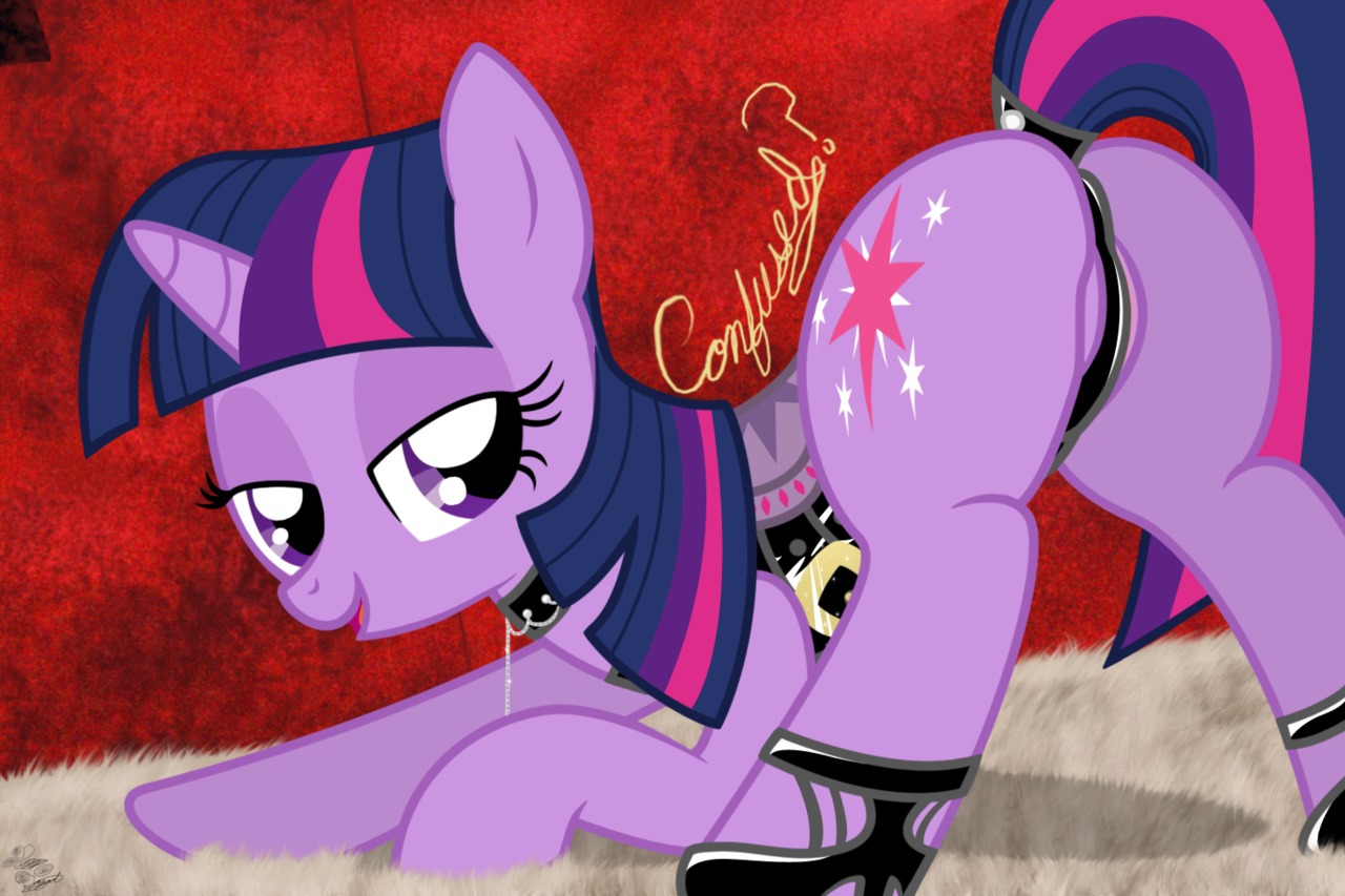 anus bedroom_eyes butt collar dialogue e621 english_text equid equine facelessjr fashion_saddle female feral friendship_is_magic fur genitals hair half-closed_eyes hasbro horn looking_at_viewer mammal mane multicolored_hair my_little_pony mythological_creature mythological_equine mythology narrowed_eyes on_model one_eye_closed presenting purple_body purple_fur purple_hair quadruped saddle seductive solo tail text twilight_sparkle_(mlp) two_tone_hair unicorn vulva wink