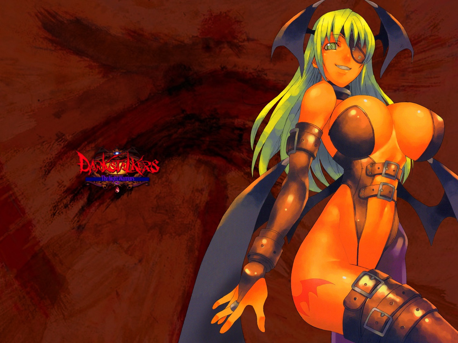 artist_request breasts clothing darkstalkers demon eye_patch female medium_breasts morrigan_aensland rule34 stockings succubus tagme