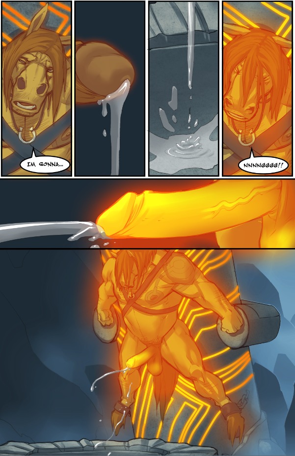 1boy anthro balls ballsack bara beefy body_fur bondage brown_hair comic cum dangling_balls dangling_testicles english_text equine erection forced_orgasm foreskin foreskin_folds forge_(artist) fully_retracted_foreskin glow hooves horse horse_tail humanoid_penis long-haired_male long_hair low_hanging_balls male male_nipples male_only mane masculine mature_male musclegut muscles muscular muscular_male nipples nude nude_male ochre_fur penis retracted_foreskin rule34 scrotum solo tattoo testicles the_horse_with_no_name thewielder uncircumcised uncut veiny_penis yaoi