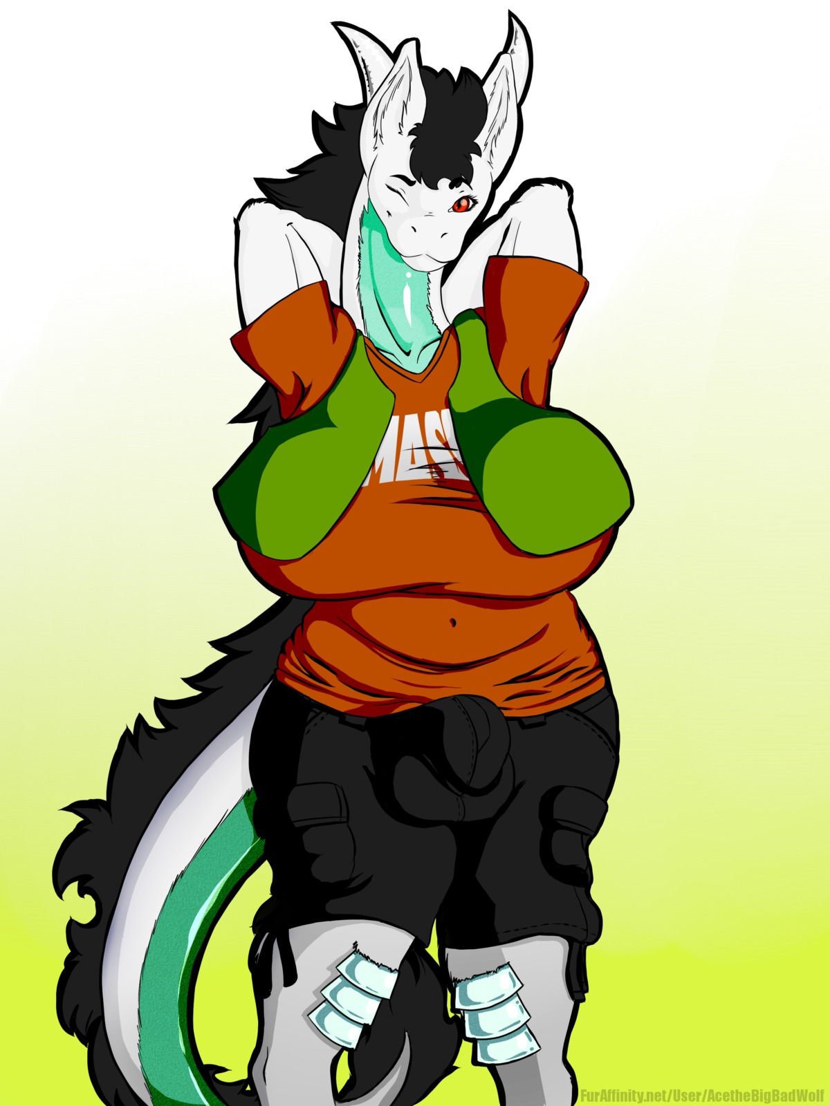 3:4 absurd_res acethebigbadwolf anthro asian_mythology big_breasts bottomwear breasts bulge cel_shading clothed clothing detailed_bulge digital_media_(artwork) digitigrade dragon e621 east_asian_mythology eastern_dragon fully_clothed genital_outline gynomorph hands_behind_head hi_res horn huge_breasts intersex lexi_eastwind looking_at_viewer mythological_creature mythological_scalie mythology non-mammal_breasts one_eye_closed penis_outline red_eyes scalie shaded shirt shorts simple_background slightly_chubby solo tail topwear vest wink