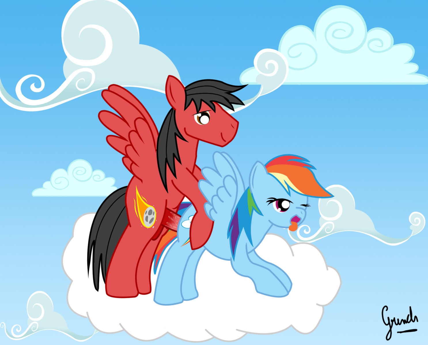 2013 balls black_hair blue_body blue_feathers blue_fur cloud cutie_mark duo e621 equid equine erection fan_character feathered_wings feathers female female_penetrated feral feral_on_feral friendship_is_magic fur genitals grinch_(artist) hair hasbro hi_res male male/female male_penetrating male_penetrating_female mammal multicolored_hair my_little_pony mythological_creature mythological_equine mythology nude outside pegasus penetration penis pistol_star_(grinch) quadruped rainbow_dash_(mlp) rainbow_hair red_body red_fur sex sky skyscape tail tongue tongue_out wings
