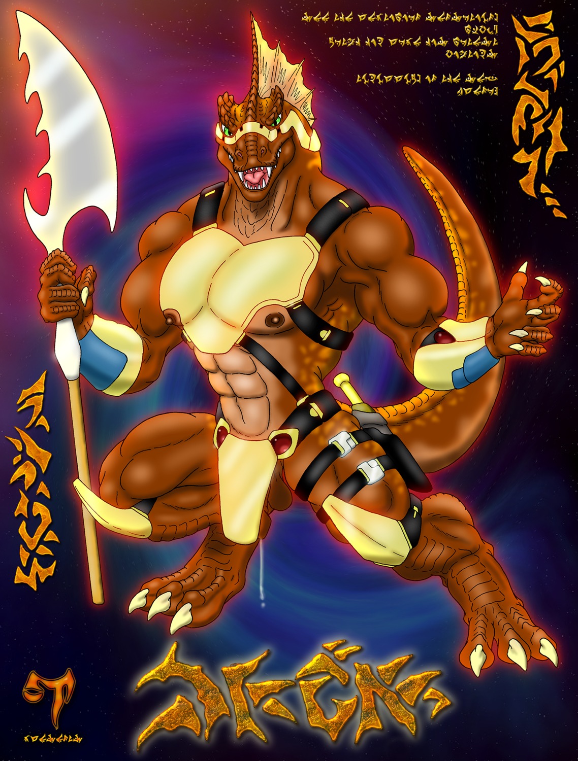 2006 abs anthro armor balls biceps big_muscles biped bodily_fluids claws convincing_weapon cum dragon e621 fangs genital_fluids genitals green_eyes hi_res kaa_bakensobek looking_at_viewer male muscular muscular_anthro muscular_male mythological_creature mythological_scalie mythology penis precum scalie solo standing tail teeth unconvincing_armor weapon