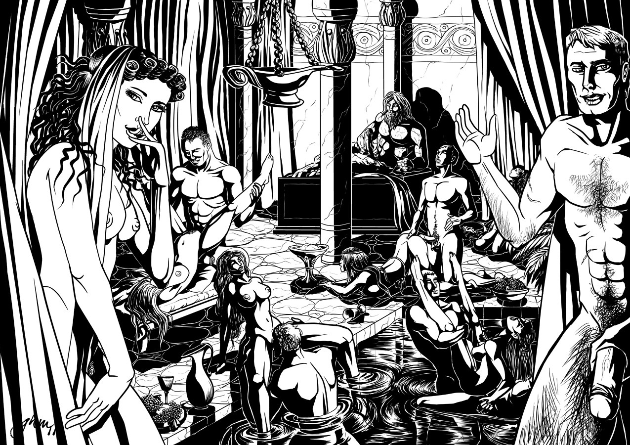 6+boys 6+girls 6girls 7boys ancient_rome areolae asarea ass black_and_white breasts cunnilingus female male monochrome multiple_females multiple_girls nipples oral orgy partially_submerged penis pubic_hair roman rule34 sex tagme water