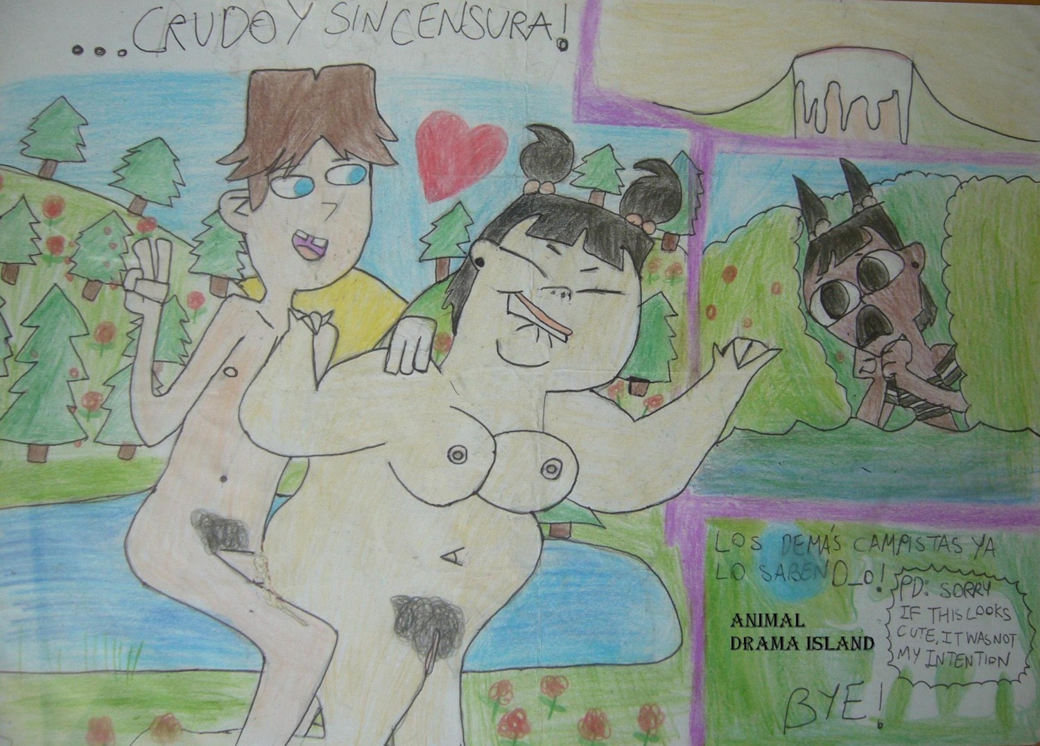 1boy cody_(tdi) female katie_(tdi) male obese_female puberty pubic_hair rule34 sadie_(tdi) straight_hair tagme total_drama_island