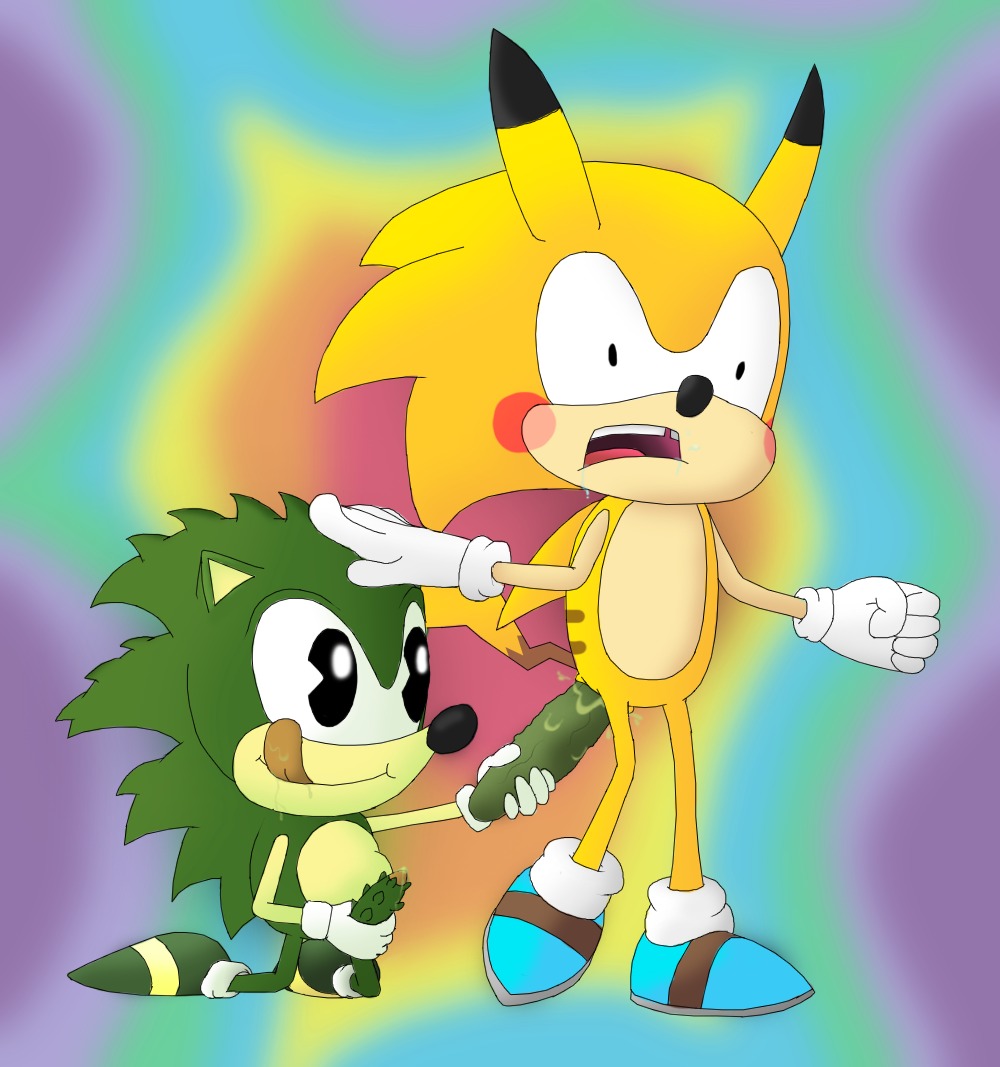 anal anal_insertion anus barbed_penis blush blushing bootleg cwc fart furry gay gloves green_fur hand_on_head hedgehog licking_lips male ogorki on_knees original_character pac-man_eyes pacman_eyes penis pickle rule34 smelly_anus smelly_ass sonichu sonichu_(character) tongue tongue_out touching_head what white_gloves yellow_fur