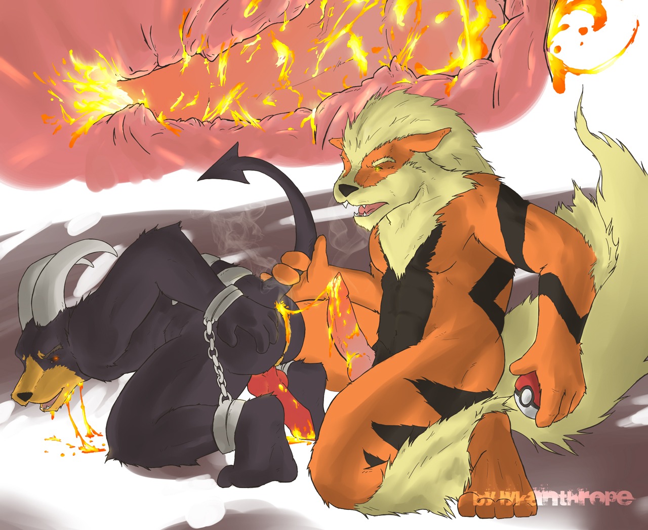arcanine houndoom lykanthrope male male_only nintendo pokemon pokemon_(species) rule34
