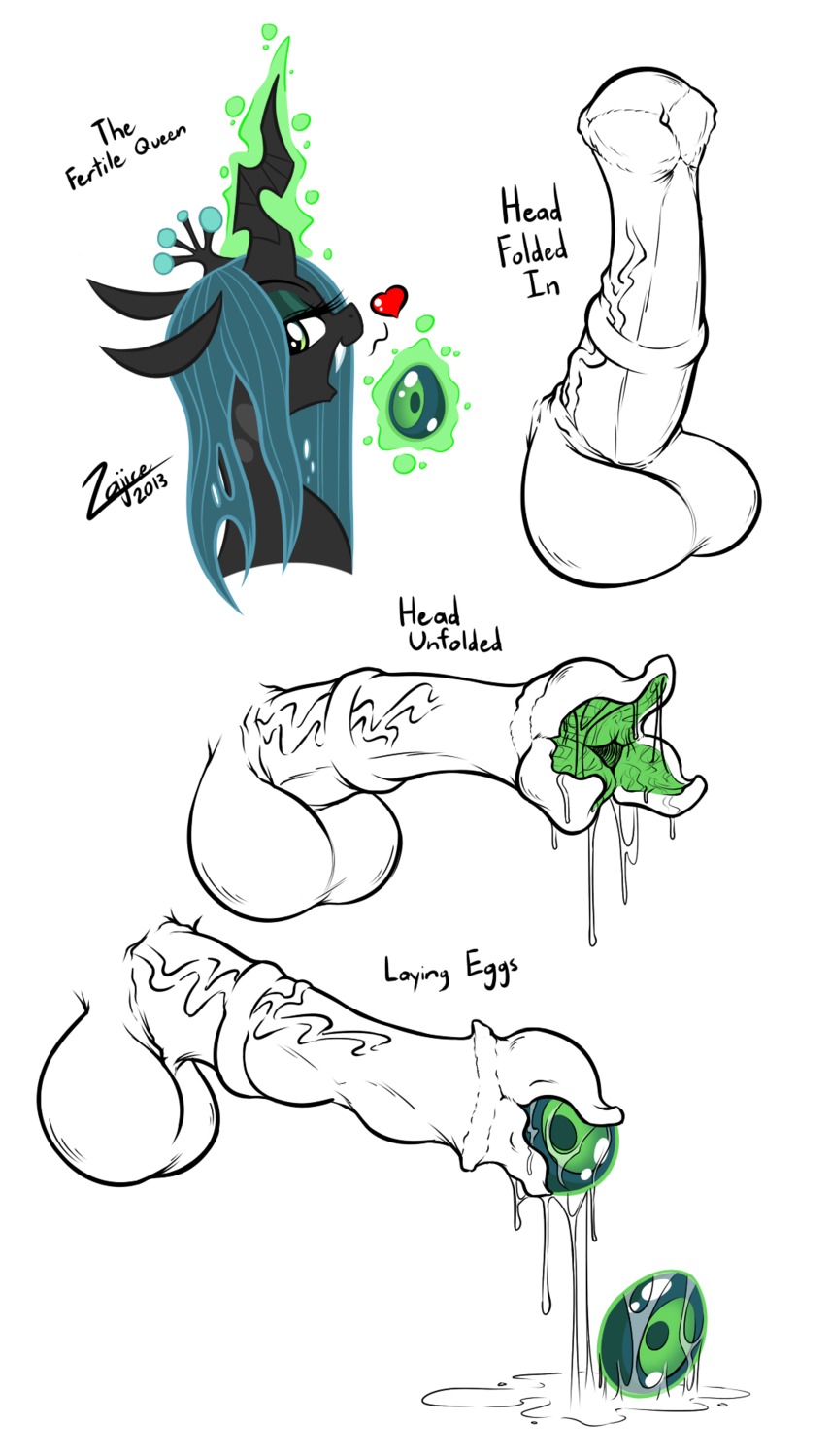 2013 anatomy animal_genitalia animal_penis arthropod balls black_and_white bodily_fluids changeling_(mlp) e621 egg english_text equine_genitalia equine_penis friendship_is_magic genital_fluids genitals gynomorph hasbro heart_symbol hi_res intersex it's_a_trap medial_ring meme monochrome my_little_pony oviposition ovipositor penis penis_mouth precum queen_chrysalis_(mlp) simple_background solo text unusual_anatomy unusual_genitalia unusual_penis vein zajice