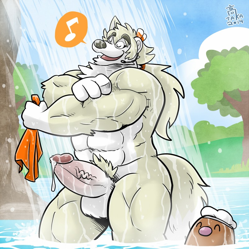 1:1 2014 abs ambiguous_gender anthro balls bathing biceps big_muscles big_penis bodily_fluids canid canine canis diglett duo e621 erection eyes_closed generation_1_pokemon genital_fluids genitals humanoid_genitalia humanoid_penis male male/ambiguous mammal muscular muscular_male nintendo nude open_mouth outside pecs penis pokemon pokemon_(species) precum pubes solo_focus standing takataka thick_penis water waterfall wolf
