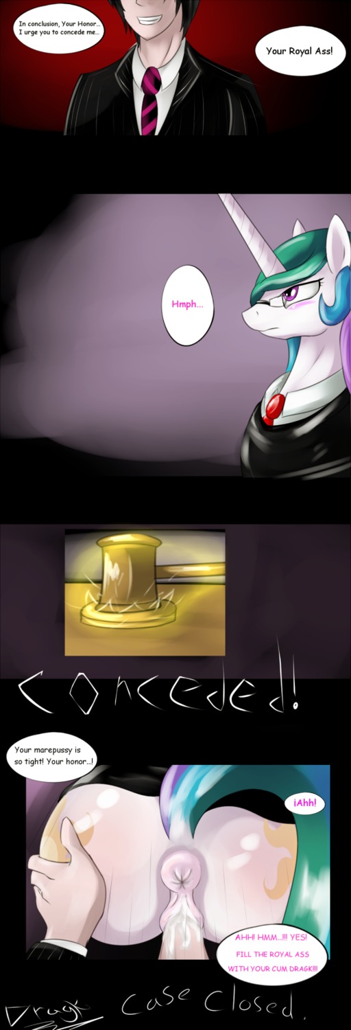 all_fours anus bestiality clothing comic_sans crown cutie_mark doggystyle dragk duo e621 equid equine female feral feral_penetrated friendship_is_magic from_behind_position genitals hair hasbro headgear hi_res horn horse human human_on_feral human_penetrating human_penetrating_feral interspecies long_hair male male/female male_on_feral mammal my_little_pony mythological_creature mythological_equine mythology penetration penis princess_celestia_(mlp) sex smile suit text unicorn vaginal