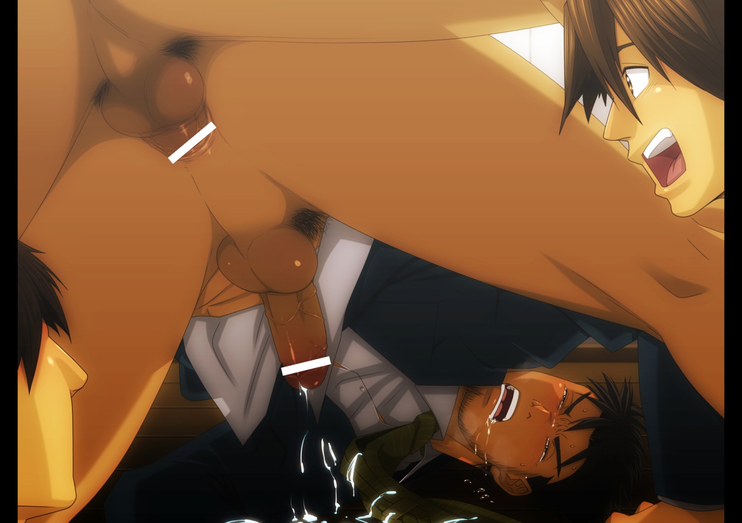 4boys anal blush bottomless censor_bar censored cum cum_while_penetrated drool foursome gay group_sex highres izumi_nekotsuki kinokotei male male_only multiple_boys multiple_males necktie open_mouth penis pubic_hair rule34 saliva sex suit tie top-down_bottom-up voyeurism watching yaoi