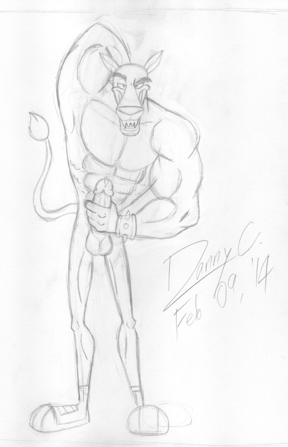 2014 activision anthro big_muscles big_penis blu3danny crash_bandicoot_(series) dasyuromorph e621 erection genitals hand_behind_head hi_res holding_own_penis holding_penis male mammal marsupial monochrome muscular muscular_anthro muscular_male nude penis pose presenting presenting_penis recently_extinct_species smile smirk solo thylacine tiny_tiger