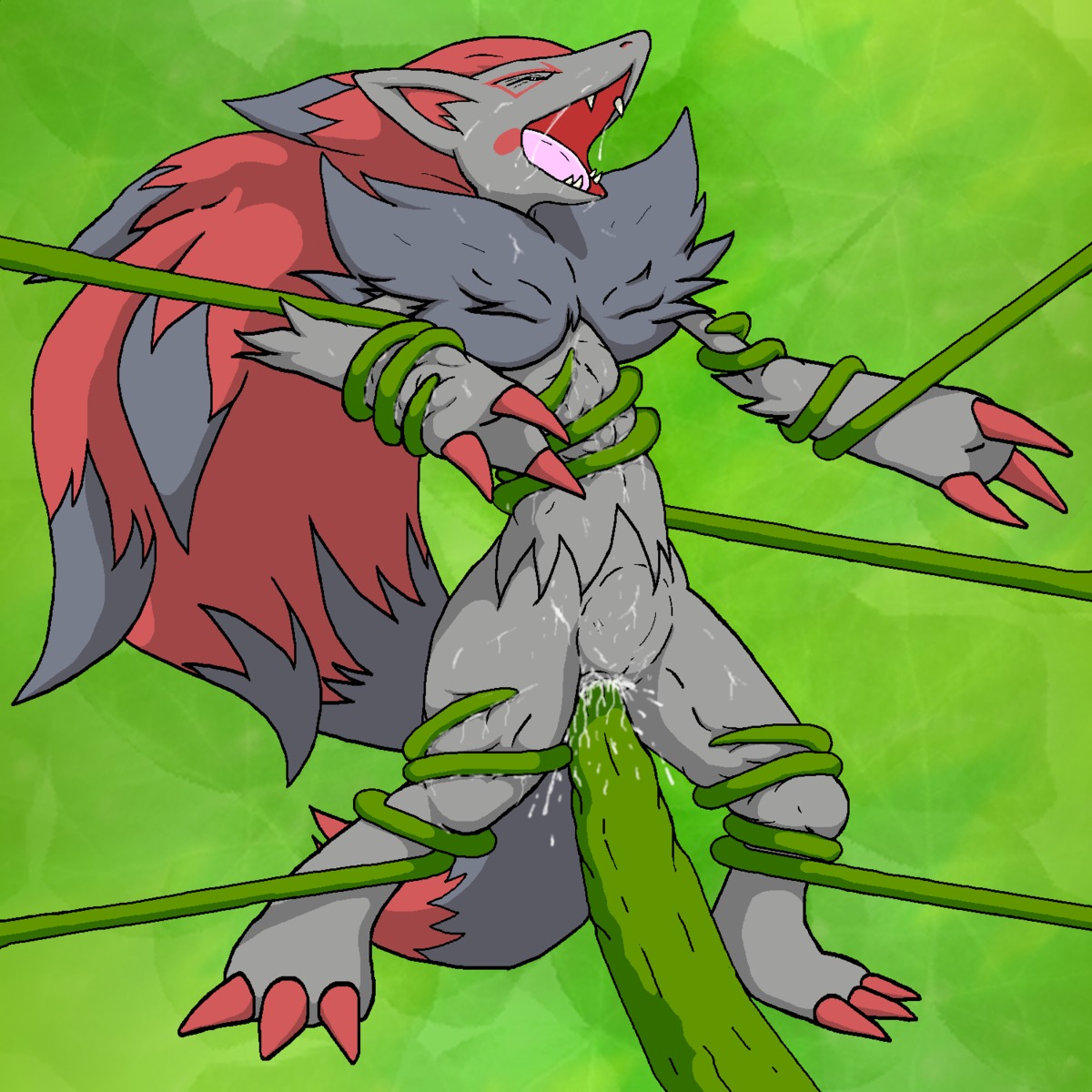 1girls bound claws color female insertion nude pokemon pokemon_(species) pussy rule34 standing tagme tentacle vulva zoroark