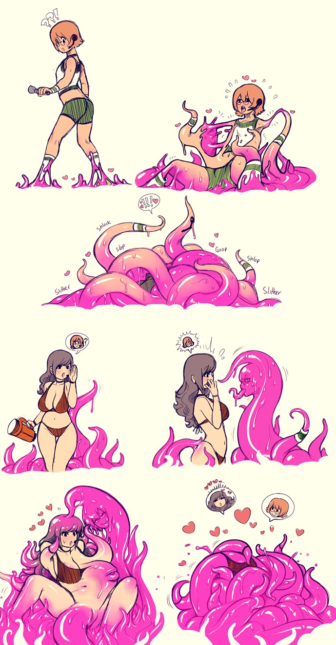 2014 absorption_vore armless big_breasts bodily_fluids breasts cleavage clothed clothing consentacles cum duo e621 eyewear female female/female genital_fluids glasses goo_creature goo_tentacles goo_transformation heart_symbol hi_res huge_breasts human humanoid large_penetration legless limbless looking_pleasured mammal melting_limbs merging midriff modeseven multi_mouth onomatopoeia open_mouth penetration pictographics question_mark sex simple_background skimpy slime sound_effects speech_bubble splitting stretched_vagina sweat sweatdrop tentacles tentacles_everywhere text tongue transformation transformation_through_sex vaginal vaginal_penetration vore what white_background