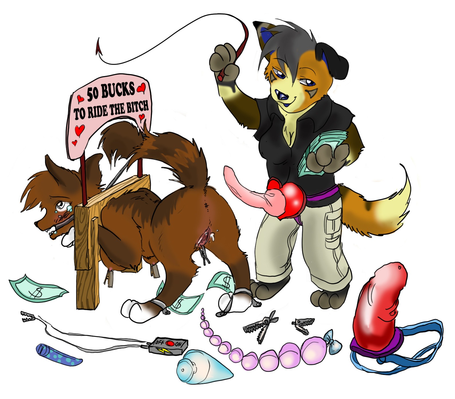 2012 anthro anus bdsm blue_(sebdoggo) blue_inner_ear blush bodily_fluids bondage bound butt canid canine canis clamp clit_torture clothed clothing digital_drawing_(artwork) digital_media_(artwork) dildo domestic_dog dominant dominant_female duo e621 english_text female female/female feral forced gag genital_torture heart_symbol herding_dog hi_res kazethewolf mammal mixed_breed money nipple_clamp nipple_torture pastoral_dog profanity prostitution pussy_torture restraints riaka_(sebdoggo) sex_toy shaded simple_background soft_shading stocks strapon submissive submissive_female tail tears text torture toy trans_(lore) welsh_corgi whip white_background