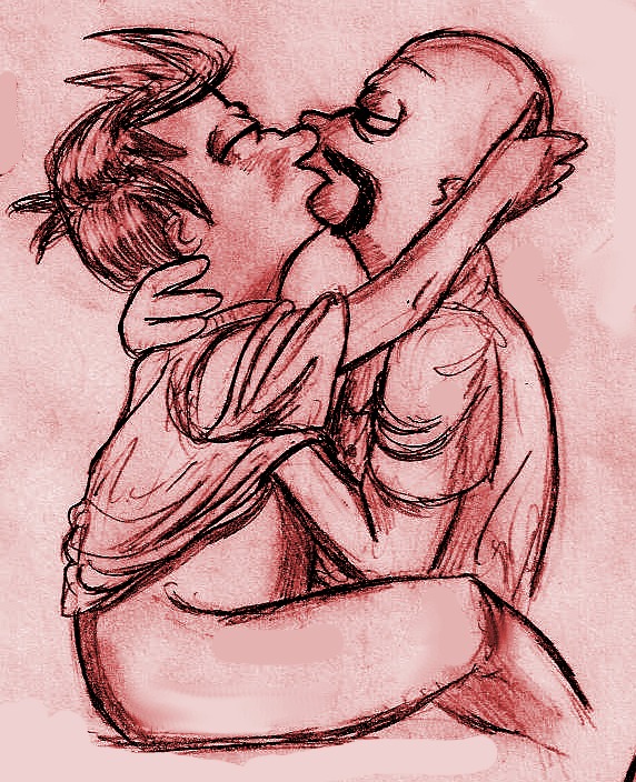 bald beard bottomless closed_eyes futurama gay holding_head holding_neck kissing lars_filmore male male_only mustache pants_removed philip_j_fry rule34 shirt_lift tagme undressing yaoi