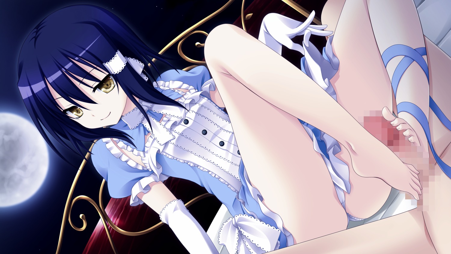 barefoot censored dress elbow_gloves female game_cg makita_maki male moon penis rule34 shinigami_no_testament