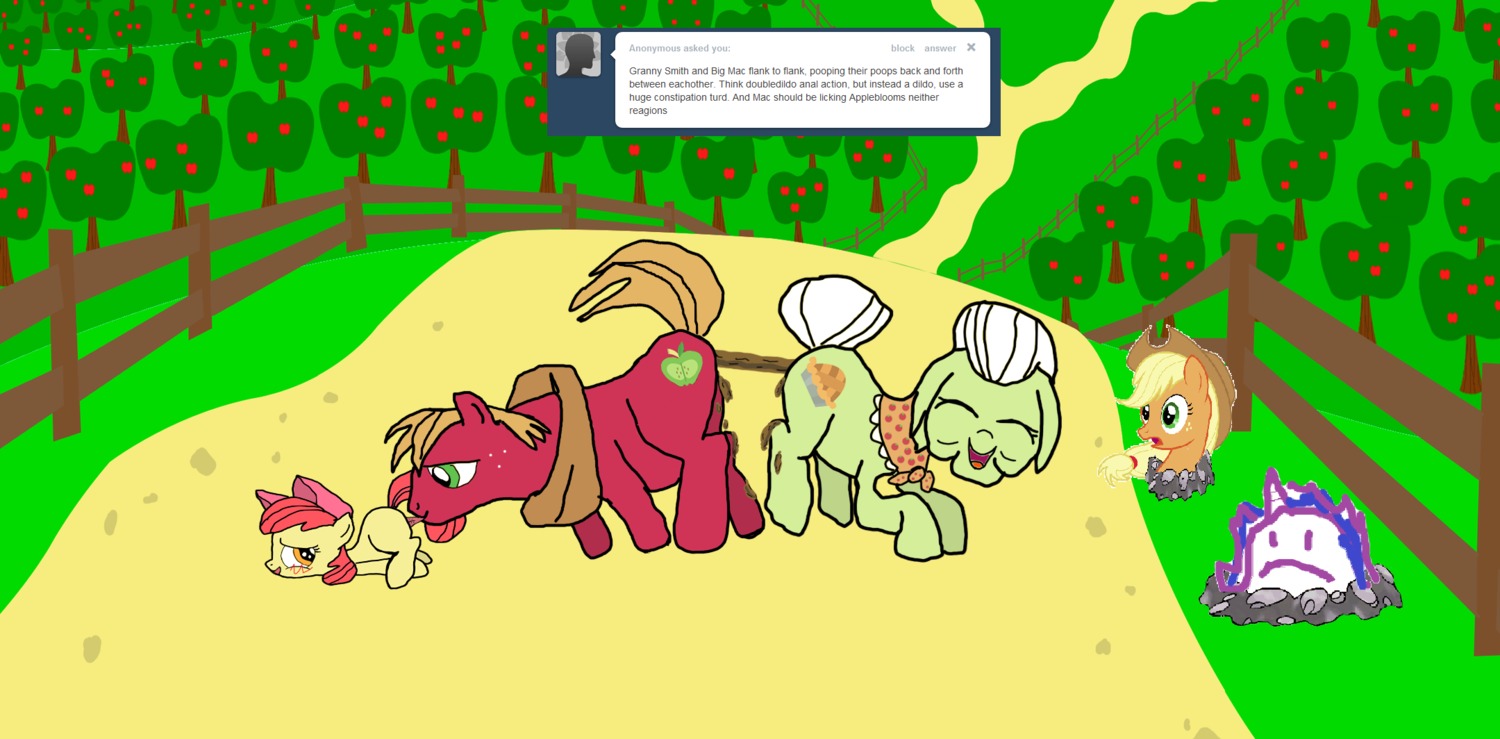 ^_^ accessory age_difference anal apple apple_bloom_(mlp) apple_tree applejack_(mlp) ass_up big_macintosh_(mlp) blonde_hair bow_(feature) bow_accessory bow_ribbon brother_(lore) brother_and_sister_(lore) brown_clothing brown_cowboy_hat brown_hat brown_headwear clothed clothed_feral clothing cowboy_hat cutie_mark dark_pupils dessert detailed_background diarrhea dirt dirt_road e621 earth_pony elderly equid equine eyelashes eyes_closed featureless_legs feces feces_on_body feces_on_leg female fence feral feral_on_feral food friendship_is_magic fruit fruit_tree fur grandmother_(lore) grandparent_(lore) granny_smith_(mlp) green_body green_ears green_eyes green_face green_fur group hair hair_accessory hair_bow hair_ribbon happy hasbro hat headgear headwear hi_res horse horse_mane in_ground incest_(lore) light_hair light_tail looking_at_another looking_at_partner looking_at_relative looking_at_sibling looking_back male mammal mane monotone_body monotone_clothing monotone_face monotone_fur monotone_hair monotone_hat monotone_headwear monotone_mane monotone_tail mostly_nude mspaintponies my_little_pony older_male on_ground open_mouth open_smile orange_body orange_ears orange_eyes orange_face orange_fur orchard outside pastry pie pink_bow plant pony pupils quadruped red_body red_ears red_face red_fur red_hair red_tail red_tongue ribbons road scarf scarf_only scatplay shocked short_fur sibling_(lore) side_view sister_(lore) smile tail tail_aside tan_hair tan_tail tongue tree trio_focus tumblr twilight_panda what what_has_magic_done white_hair wide_eyed wood wood_fence yellow_body yellow_ears yellow_face yellow_fur young young_feral younger_female