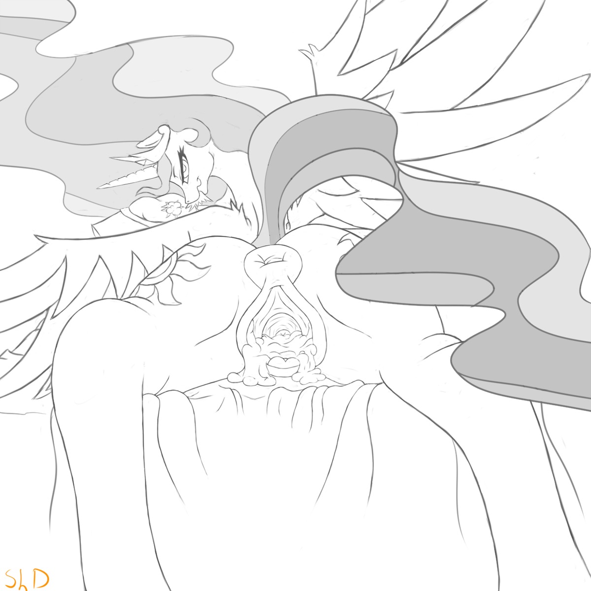 1:1 2013 after_sex anus bodily_fluids butt cum cum_in_vagina cum_inside cutie_mark e621 equid equine feathered_wings feathers female feral friendship_is_magic gaping gaping_vagina genital_fluids genitals hasbro hi_res horn line_art looking_at_viewer looking_back mammal monochrome my_little_pony mythological_creature mythological_equine mythology presenting presenting_hindquarters princess_celestia_(mlp) puffy_anus shdingo simple_background solo vulva winged_unicorn wings