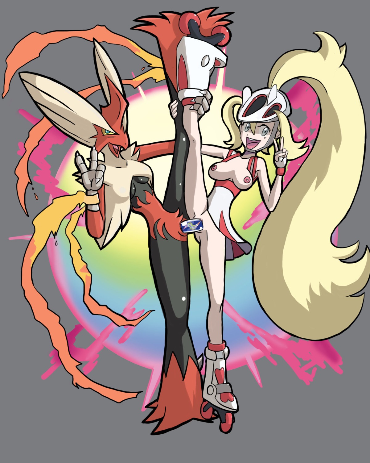 4:5 :d anthro armor avian barefoot beak bird black_body black_fur blonde_hair blue_eyes breasts claws clothed clothing colorful_theme dildo double_dildo dress duo e621 feet female female/female female_on_anthro female_on_human flexible footwear fur generation_6_pokemon genitals gesture glistening grasp grey_background gym_leader hair hand_gesture happy headgear helmet hi_res human human_on_anthro inline_skates interspecies korrina_(pokemon) long_hair mammal mega_blaziken mega_evolution nintendo nude one_leg_up open_mouth parasite_(artist) partially_clothed penetration pink_body pink_skin pokemon pokemon_(species) pokephilia raised_arm raised_leg red_body red_fur roller_skates sex_toy shadow shoes simple_background smile splits spread_legs spreading standing tan_body tan_skin teeth tongue transparent_dildo transparent_sex_toy v_sign vaginal vaginal_penetration vertical_splits vulva wheel yellow_eyes