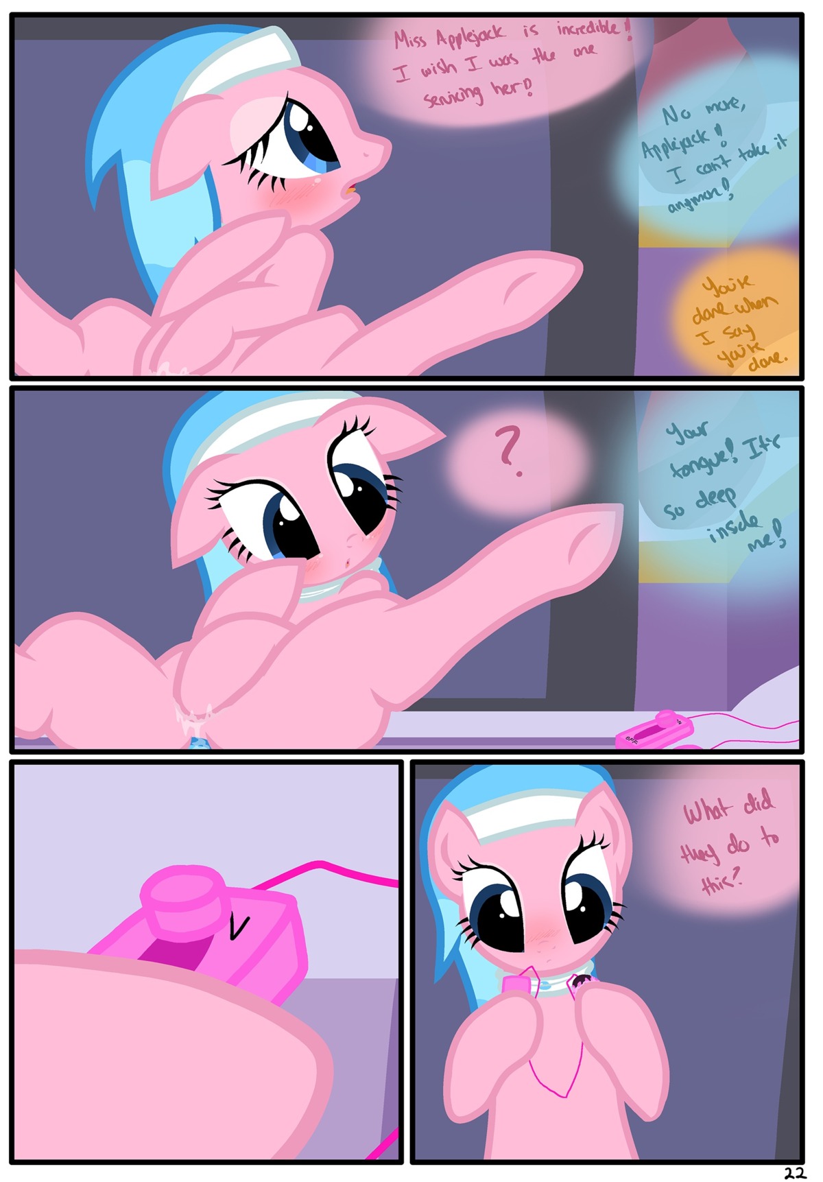 absurd_res accessory aloe_(mlp) blue_eyes blush bodily_fluids border comic dialogue e621 earth_pony english_text equid equine female feral friendship_is_magic genital_fluids hair hasbro headband hi_res horse mammal masturbation my_little_pony pink_hair pony pyruvate question_mark sex_toy solo spa spread_legs spreading text vaginal vaginal_fluids vaginal_masturbation vibrator white_border