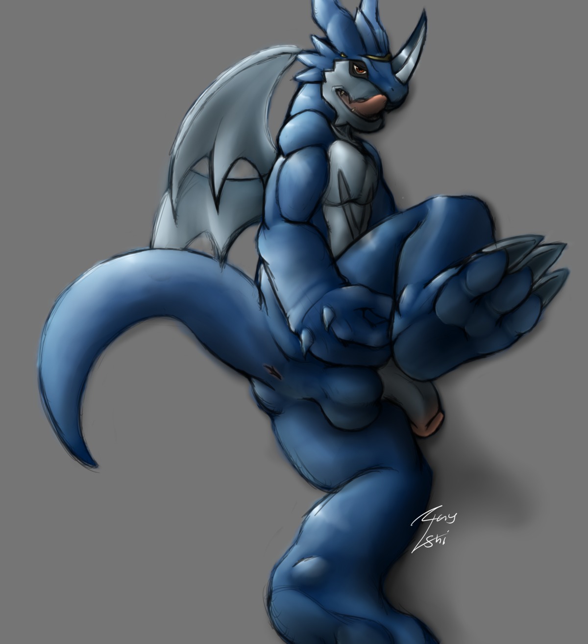 3_toes absurd_res anthro anus backsack balls bandai_namco biceps big_muscles blue_body blue_skin butt claws countershading digimon digimon_(species) digital_media_(artwork) dragon e621 exveemon feet flaccid foot_focus genitals hi_res hindpaw humanoid_genitalia humanoid_penis ishigray licking licking_lips licking_own_lips looking_at_viewer male membrane_(anatomy) membranous_wings muscular muscular_anthro muscular_male mythological_creature mythological_scalie mythology nude pawpads paws penis plantigrade presenting presenting_hindquarters red_eyes scalie self_lick simple_background soles solo tail toe_claws toes tongue tongue_out wings