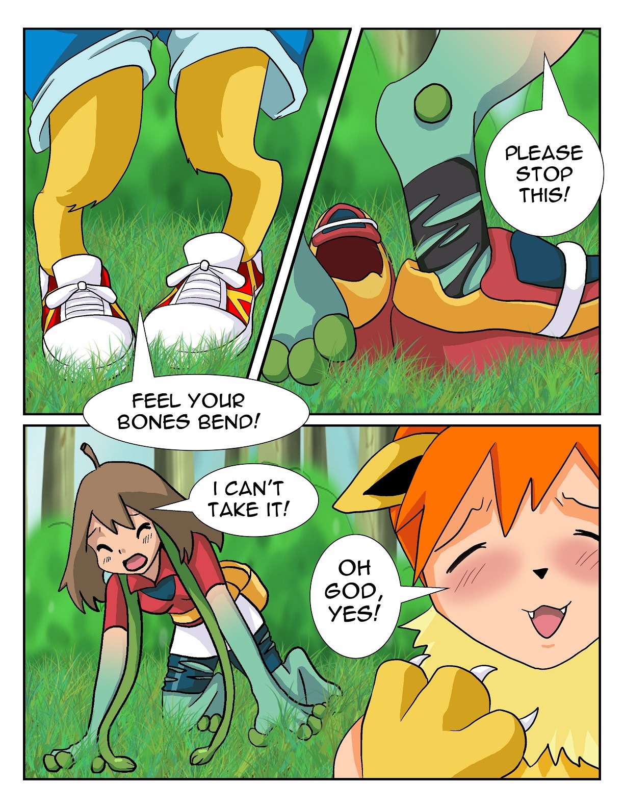 2girls artist_request comic english_text female female_only furry human jitenshasw kasumi_(pokemon) may_(pokemon) multiple_females multiple_girls nintendo pokemon pokemon_transformation pokephilia rule34 tentacles text transformation