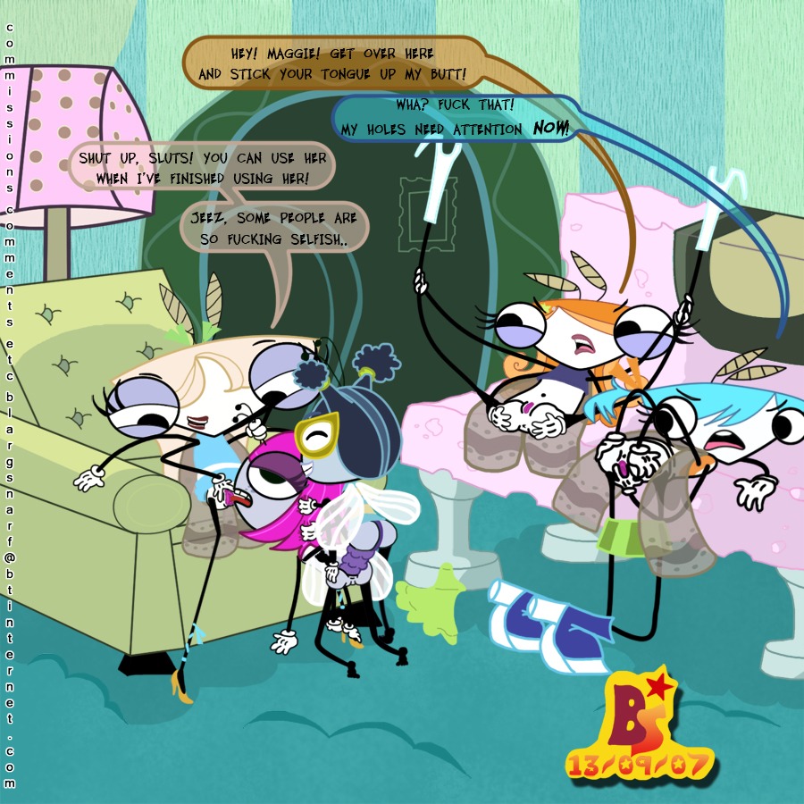 2007 4_arms 5girls accurate_art_style anthro anthro_only bad_anatomy blargsnarf clothed_sex cunnilingus disney disney_channel doggy_style female female_only female_penetrating_female glasses gloves gloves_(marking) insect_girl insect_wings lesbian_sex living_room looking_at_partner looking_pleasured maggie_(the_buzz_on_maggie) maggie_pesky moth moth_girl moth_wings multi_arm multi_limb multiple_females multiple_girls official_style on_chair on_couch on_knees oral pattern_background pussy rayna_(the_buzz_on_maggie) rayna_cartflight rule34 sex sex_from_behind sex_toy shorter_female size_difference spreading_ass strap-on_sex tagme taller_female the_buzz_on_maggie waiting_for_turn what