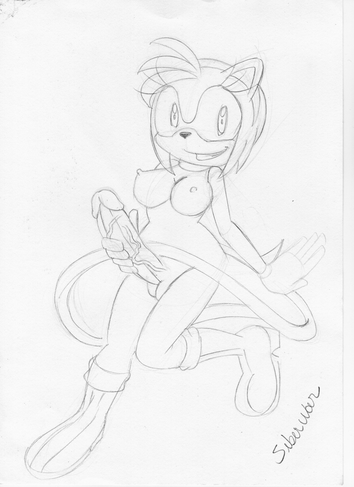 absurd_res amy_rose anthro bottomwear breasts clothed clothing e621 erection eulipotyphlan genitals glans hedgehog herm hi_res humanoid_genitalia humanoid_penis intersex looking_at_viewer mammal monochrome nipples no_underwear penis sackless sega siberwar sketch skirt solo sonic_the_hedgehog sonic_the_hedgehog_(series) upskirt vulva
