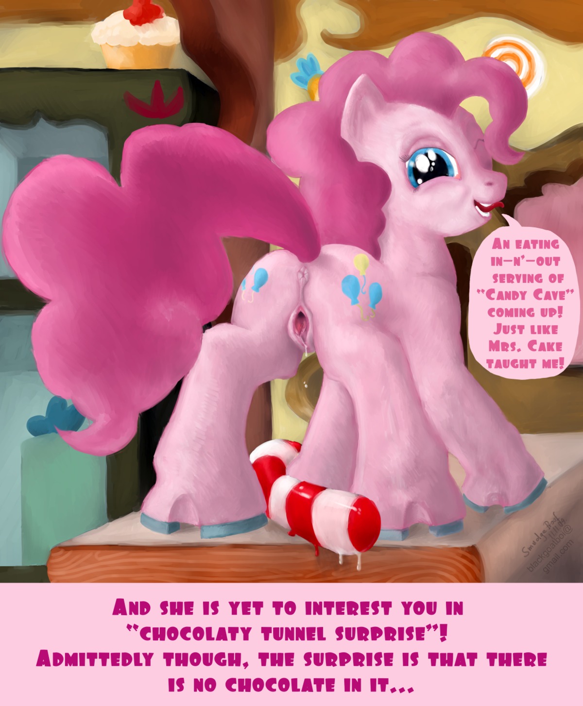 anus blue_eyes bodily_fluids butt candy candy_cane cupcake cutie_mark dessert digital_media_(artwork) dildo dripping e621 earth_pony equid equine female feral food friendship_is_magic gaping genital_fluids genitals hasbro hi_res horse horseshoe looking_at_viewer mammal my_little_pony pinkie_pie_(mlp) pony presenting presenting_hindquarters quadruped sex_toy smudge_proof solo spread_vulva spreading standing sugarcube_corner sweets tail vaginal_fluids vulva