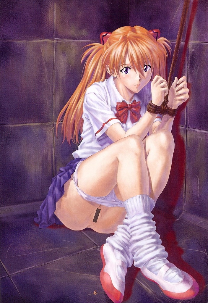 asuka_langley_sohryu bar_censor blonde_hair blue_eyes bondage censored clothing female hair izurumi long_hair neon_genesis_evangelion page_6 panties pussy rule34 school_uniform skirt