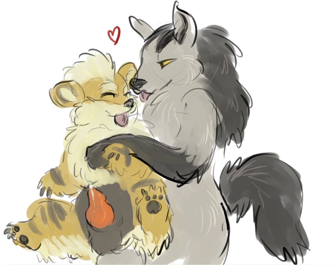 color furry furry_only growlithe interspecies male male_only mightyena multiple_males nintendo pokemon pokemon_(species) pokemon_rgby pokemon_rse rule34 simple_background yaoi