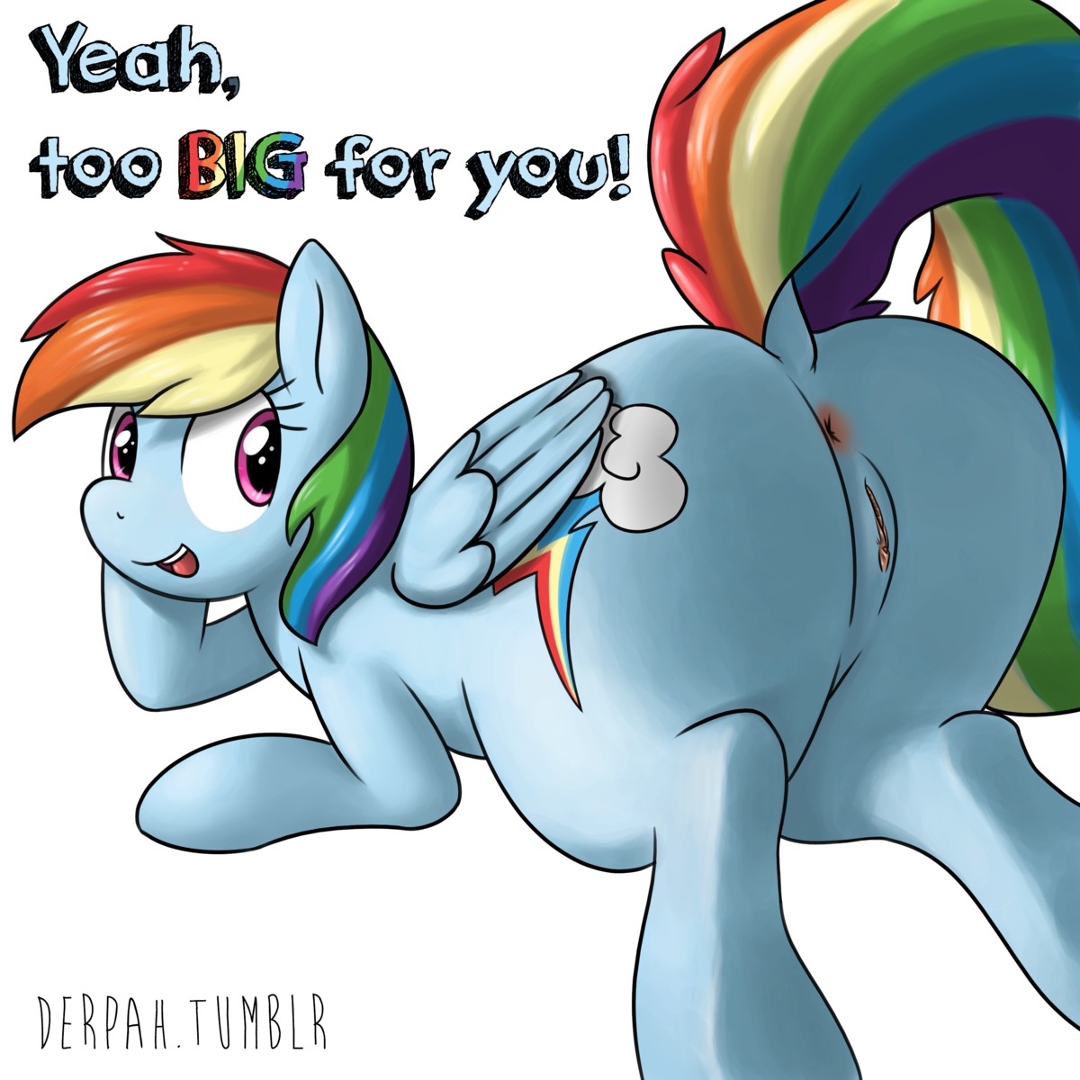 1:1 2013 absurd_res anus blue_body blue_feathers blue_fur butt colored cutie_mark dialogue digital_media_(artwork) e621 english_text equid equine feathered_wings feathers female feral friendship_is_magic fur genitals hair hasbro hi_res mammal marblesoda multicolored_hair multicolored_tail my_little_pony mythological_creature mythological_equine mythology pegasus presenting presenting_hindquarters purple_eyes rainbow_dash_(mlp) rainbow_hair rainbow_tail raised_tail solo tail text vulva wings