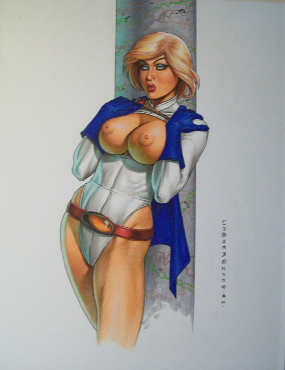 1girls 2008 artist_name belt big_breasts blonde_hair blue_eyes breasts breasts_out cape closed_eyes clothed clothes clothing color colored costume dated dc dc_comics exposed_breasts exposed_nipples eyelashes female female_only flashing gloves hair half-closed_eyes joseph_michael_linsner kara_zor-l karen_starr kryptonian large_breasts leotard lipstick makeup medium_hair no_bra no_panties no_underwear nude nude_female nudity outfit plain_background power_girl red_lips red_lipstick rule34 signature solo standing superheroine superman_(series) tagme uncensored white_background yellow_hair