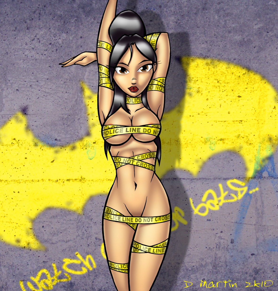 1girls 2010 armpits asian batman_(series) cartoon_network david_martin dc_comics ellen_yin female female_only penguin-commando rule34 solo tape tape_bondage the_batman_(tv_series) toonami