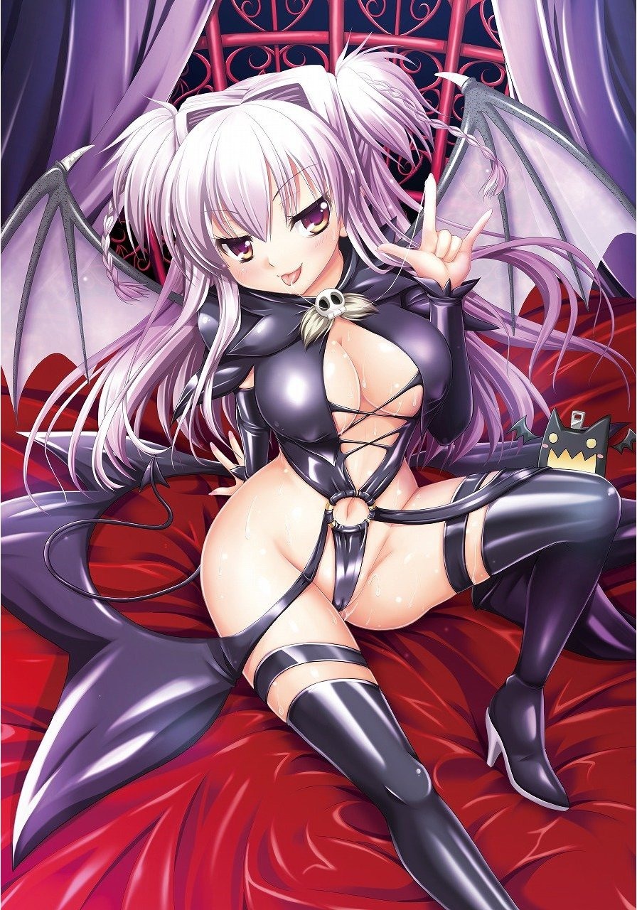 boots brandish brandish_(h_manga) breasts cleavage demon demon_girl demon_tail demon_wings female fully_clothed highres monster_girl official_art purple_hair rule34 succubus succubus_costume succubus_tail succubus_wings thigh_boots tsukaima twiska