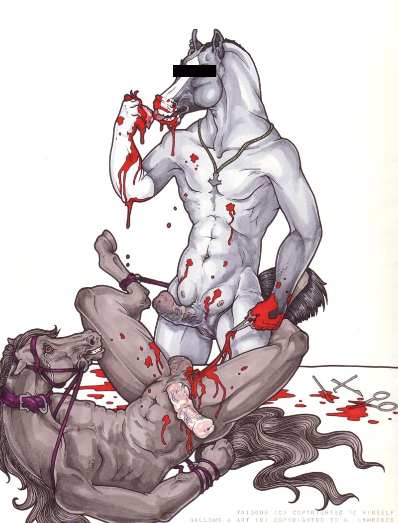 animal_genitalia animal_penis anthro balls blood breasts castration crotchboobs equine furry gay gelding gore guro hard_vore hooves horse horsecock male male_only nipples penis rule34 vore