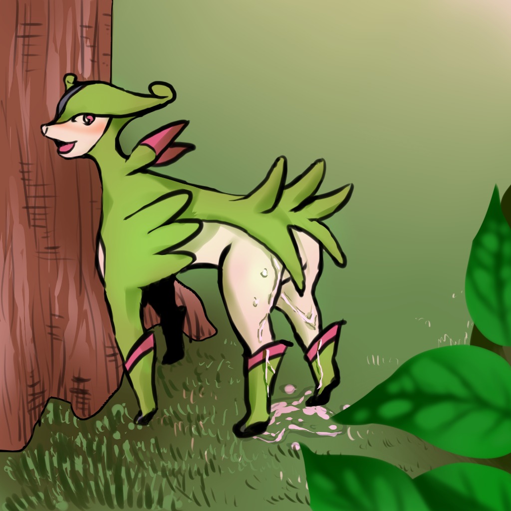 after_sex blush color cum female female_only feral fur nude outdoors pokemon pokemon_(species) rule34 side_view solo tagme virizion