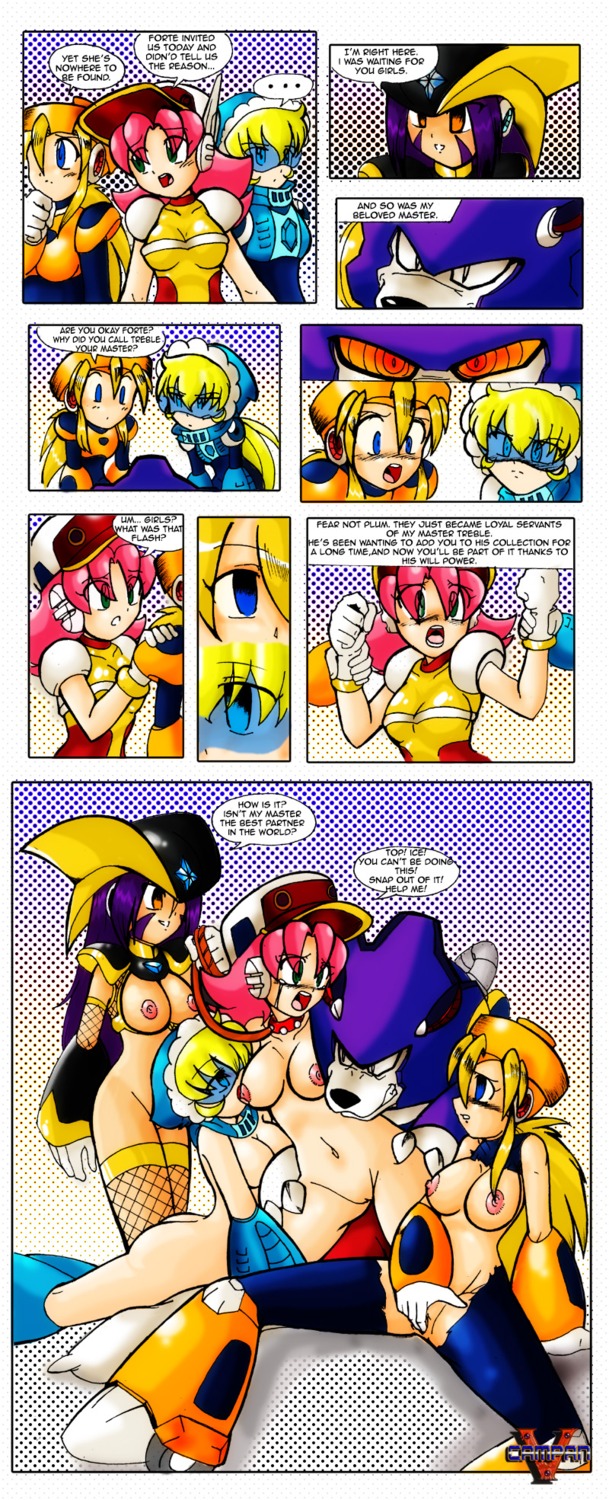 4girls bass_(mega_man) bestiality blonde_hair blue_eyes breasts capcom comic empty_eyes erect_nipples female female_only fingering green_eyes ice_man legwear masturbation mega_man mega_man_(classic) multiple_females multiple_girls nipples no_panties nude pink_hair plum_(mega_man) purple_hair pussy rule34 rule_63 shaved thighhighs tied_hair top_man torn_clothes treble_(mega_man) uncensored vcampan very_long_hair yellow_eyes