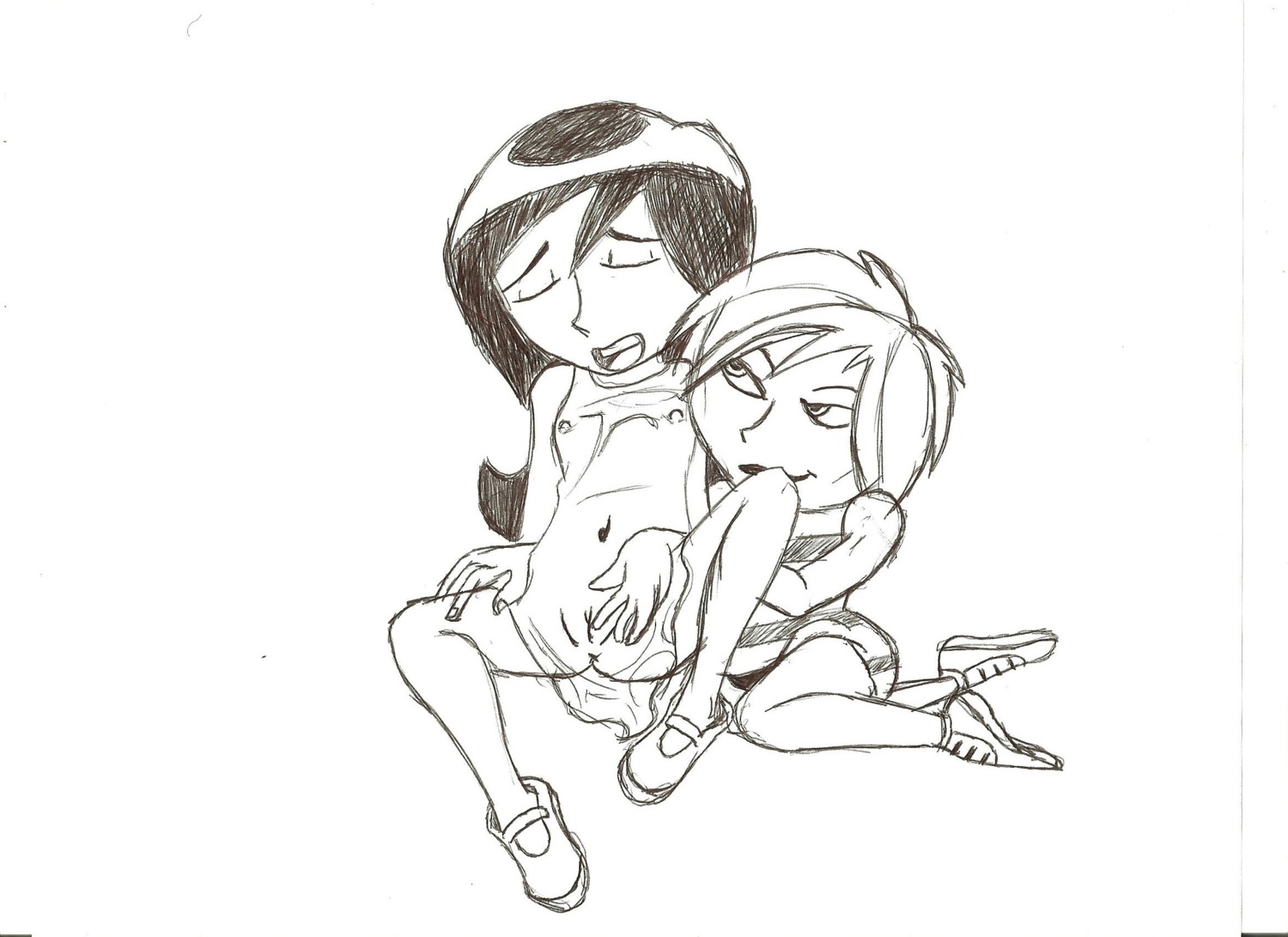 disney female female_only human kim_possible kimberly_ann_possible monochrome multiple_females nipples rule34 shego straight_hair tagme yuri