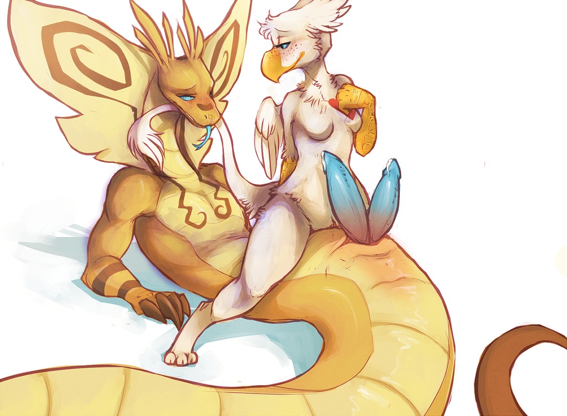 2012 2_penises animal_genitalia animal_penis anthro avian beak bird breasts duo e621 erection feathered_wings feathers female genitals gryphon hemipenes hoot_(artist) hoot_(character) interspecies looking_back lying male male/female multi_genitalia multi_penis mythological_avian mythological_creature mythology non-mammal_breasts nude on_back on_top penis prawst_(character) reptile romantic romantic_couple scales scalie sex snake straddling tail vulva white_body white_feathers wings yellow_body yellow_scales