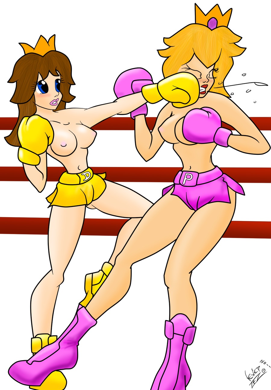 2girls battle blonde_hair blue_eyes blush boots boxing boxing_gloves boxing_match boxing_ring boxing_skirt breasts brown_hair catfight cheek_punch closed_eyes color crown female female_only fight fighting_ring flipped_hair gloves human human_only light-skinned_female light_skin lips lipstick long_hair looking_at_another mario_(series) mastersaruwatari multiple_females multiple_girls nintendo nipples nude pale-skinned_female pale_skin parted_bangs pink_boots pink_boxing_gloves pink_gloves pink_lipstick pink_skirt princess_daisy princess_peach punch red_lipstick rule34 shoulder_length_hair side_view simple_background teeth thick thick_thighs thighs topless topless_boxing white_background wide_hips yellow_boots yellow_boxing_gloves yellow_gloves yellow_skirt