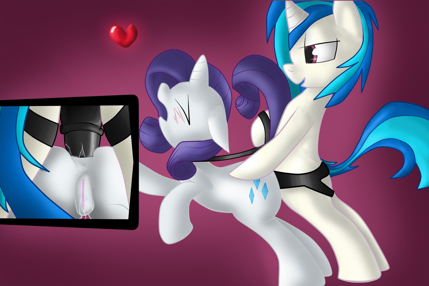 2013 3:2 anal anal_penetration blush bodily_fluids butt close-up cutie_mark dildo duo e621 equid equine eyes_closed female female/female female_penetrating feral friendship_is_magic fur genital_fluids genitals half-closed_eyes hasbro heart_symbol horn illusiveelusive mammal my_little_pony mythological_creature mythological_equine mythology narrowed_eyes open_mouth penetration rarity_(mlp) sex_toy strapon tail unicorn vaginal_fluids vinyl_scratch_(mlp) vulva white_body white_fur