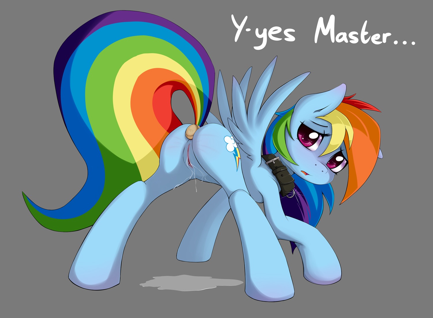 2012 anal anal_penetration anus blue_body blue_feathers blue_fur blush bodily_fluids butt buttplug buttplug_in_ass buttplug_insertion collar cutie_mark dripping e621 english_text equid equine feathered_wings feathers female feral friendship_is_magic fur genital_fluids genitals grumblepluck hair hasbro hi_res leaking looking_at_another looking_at_partner looking_at_viewer looking_back looking_back_at_another looking_back_at_partner looking_back_at_viewer mammal master multicolored_hair multicolored_tail my_little_pony mythological_creature mythological_equine mythology object_in_ass pegasus penetration plug_(sex_toy) plug_insertion presenting presenting_hindquarters purple_eyes pussy_juice_leaking rainbow_dash_(mlp) rainbow_hair rainbow_tail raised_tail sex_toy sex_toy_in_ass sex_toy_insertion smitty_g solo submissive submissive_female tail text vaginal_fluid_drip vaginal_fluid_string vaginal_fluids vaginal_fluids_on_ground vaginal_fluids_puddle vulva wings