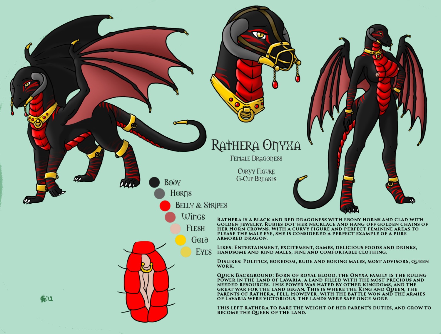 2012 anthro bluefire_dragonz breasts clitoris clitoris_piercing color_swatch dragon e621 english_text european_mythology female feral genital_piercing genitals grey_horn hi_res horn membrane_(anatomy) membranous_wings model_sheet multiple_poses muzzle_(object) muzzled mythological_creature mythological_scalie mythology nipples non-mammal_breasts piercing pose rathera_onyxa scalie side_view solo tail text vulva western_dragon wings
